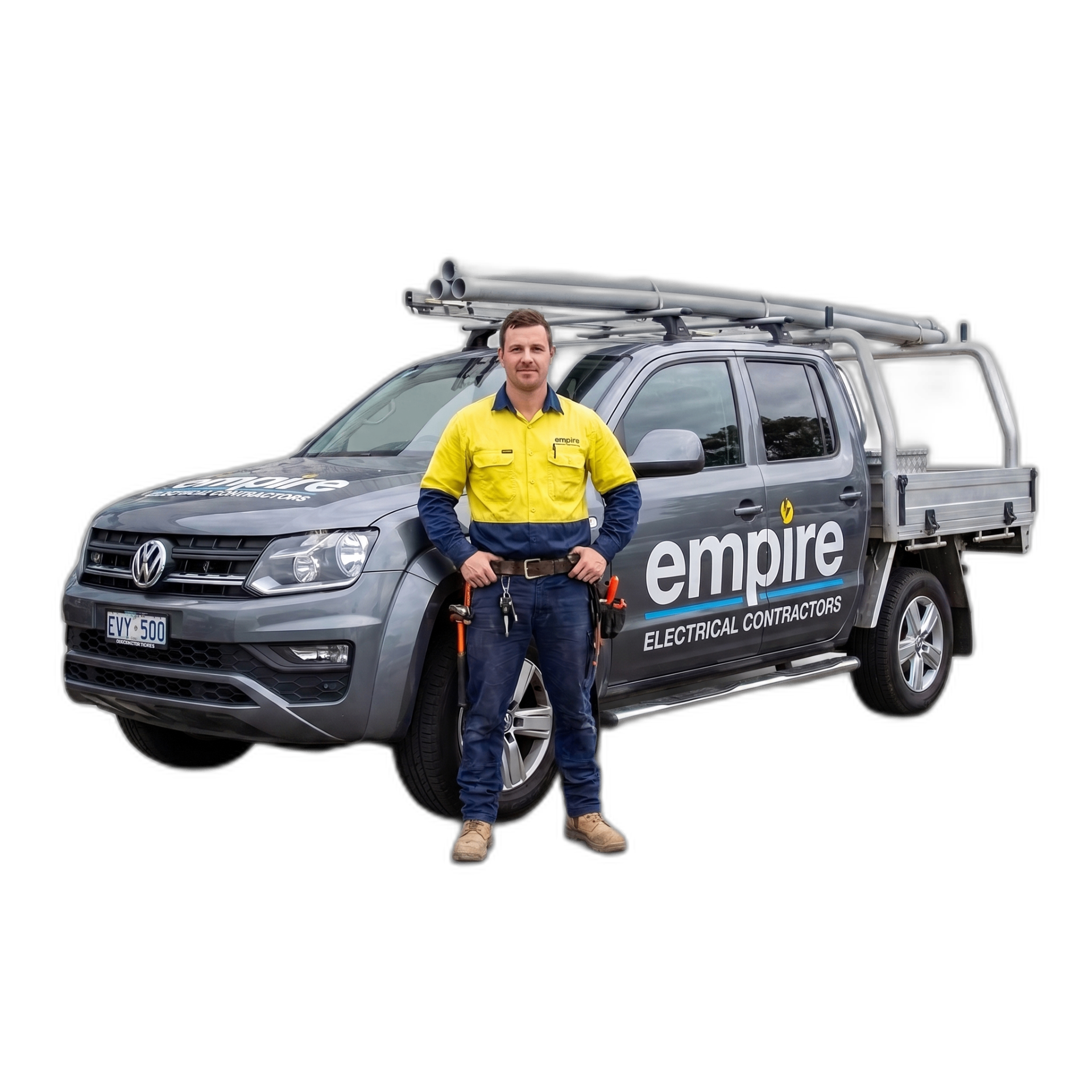 Empire Electrical Contractors electrician with branded work van in Sydney